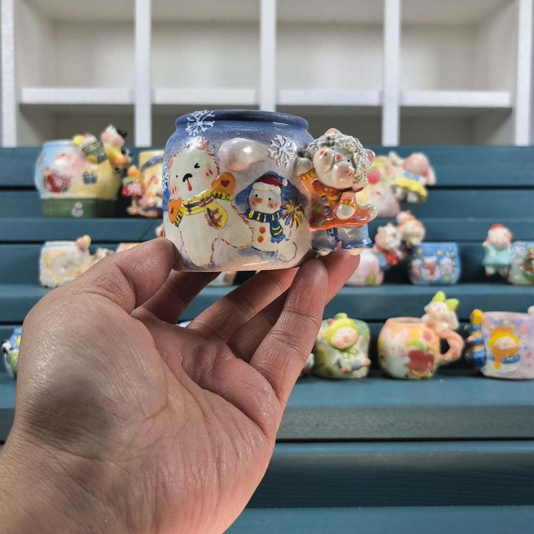 J***_小熊 小猫 手绘多肉花盆