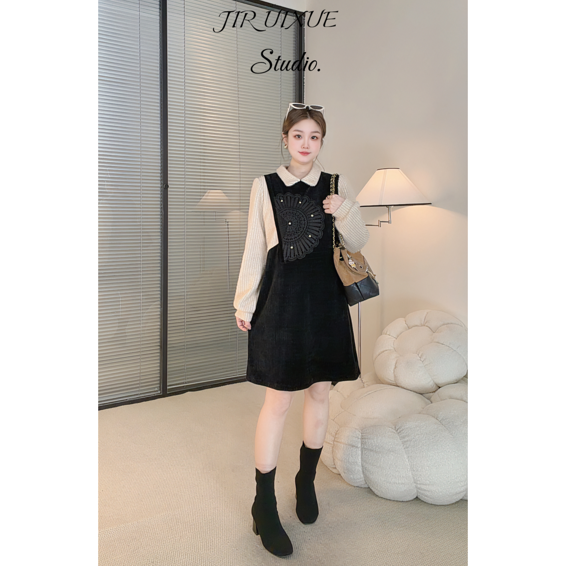 【雪儿家】2025冬季新款加厚欧棉绒拼接款式小翻领显瘦精致欧货品质