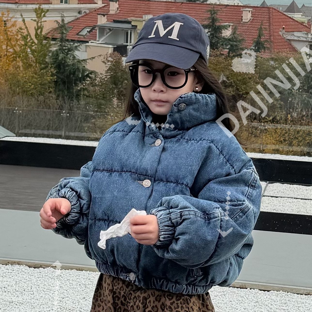 大金定制牛仔蓝色面包服韩系简约复古蓝男女宝冬季保暖棉服外套