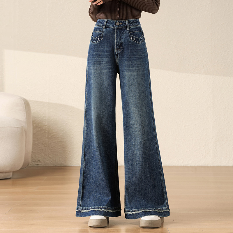 牛仔喇叭裤女秋季秋冬新款高腰显瘦复古阔腿拖地长裤子丹宁女款