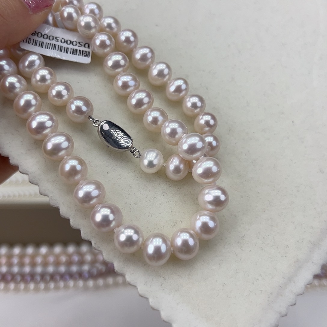 淡水珍珠颈饰银S925镶嵌➕9-10高品极光天女粉