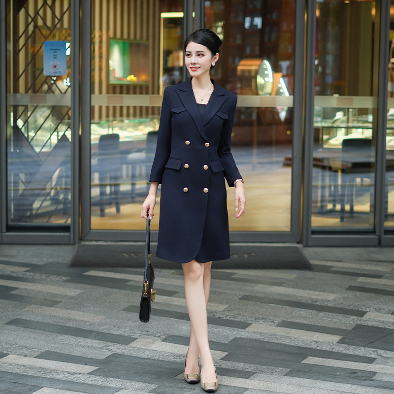 春藏青安可拉红时尚正式场合西服套装连衣裙收腰工作服西装裙女士