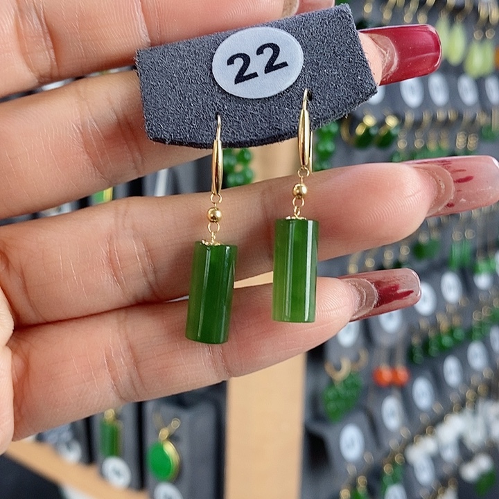 和田玉耳饰18K金镶嵌