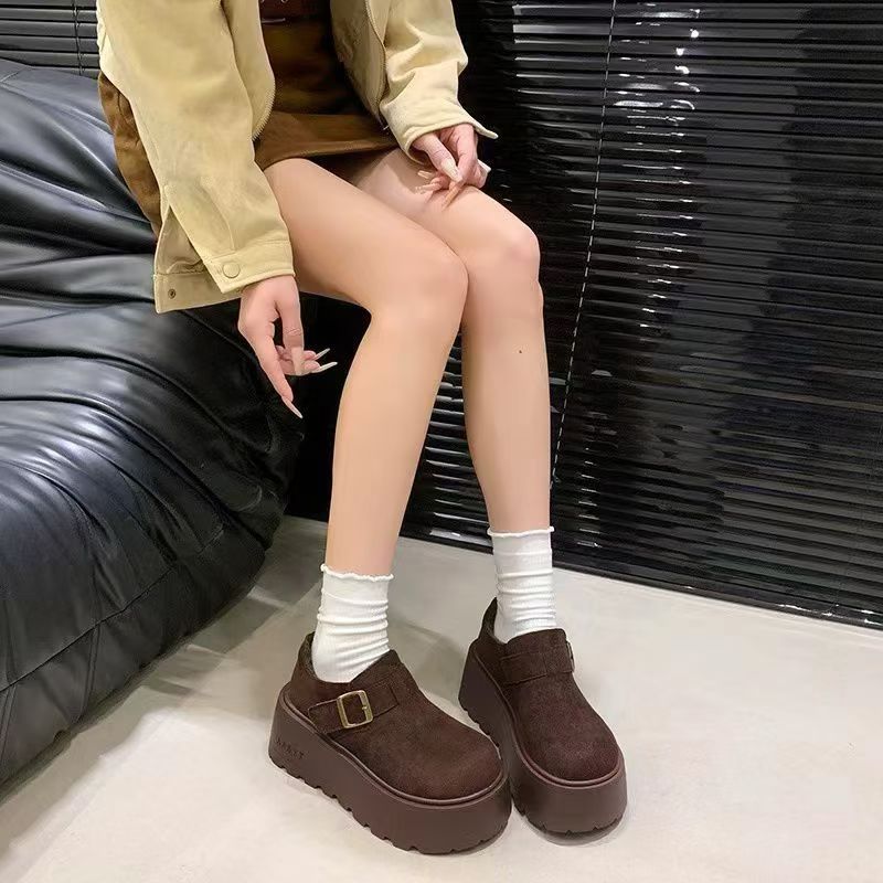 冬季复古百搭加绒厚底增高女款博肯鞋