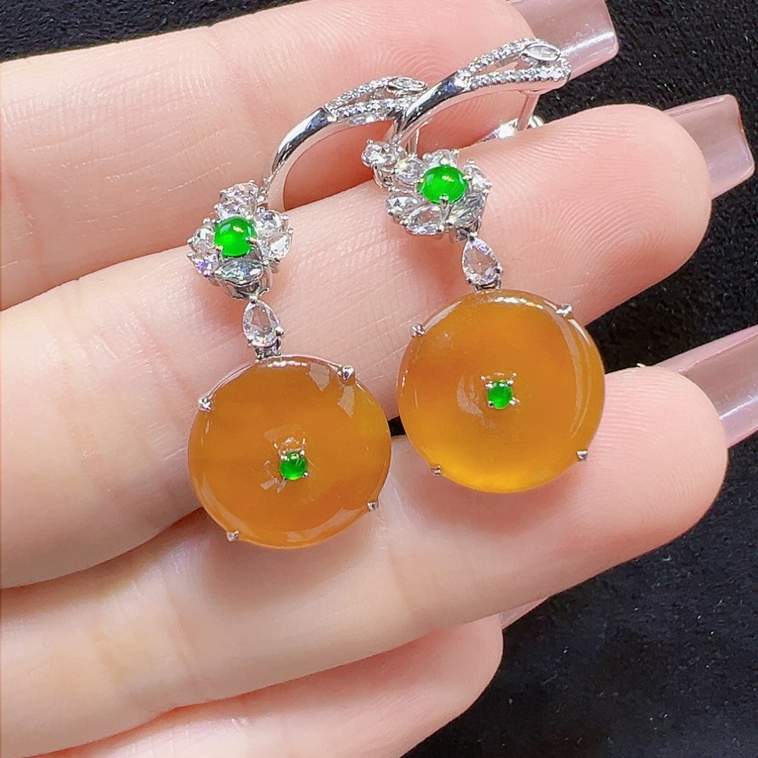 翡翠耳饰18K金镶嵌耳坠