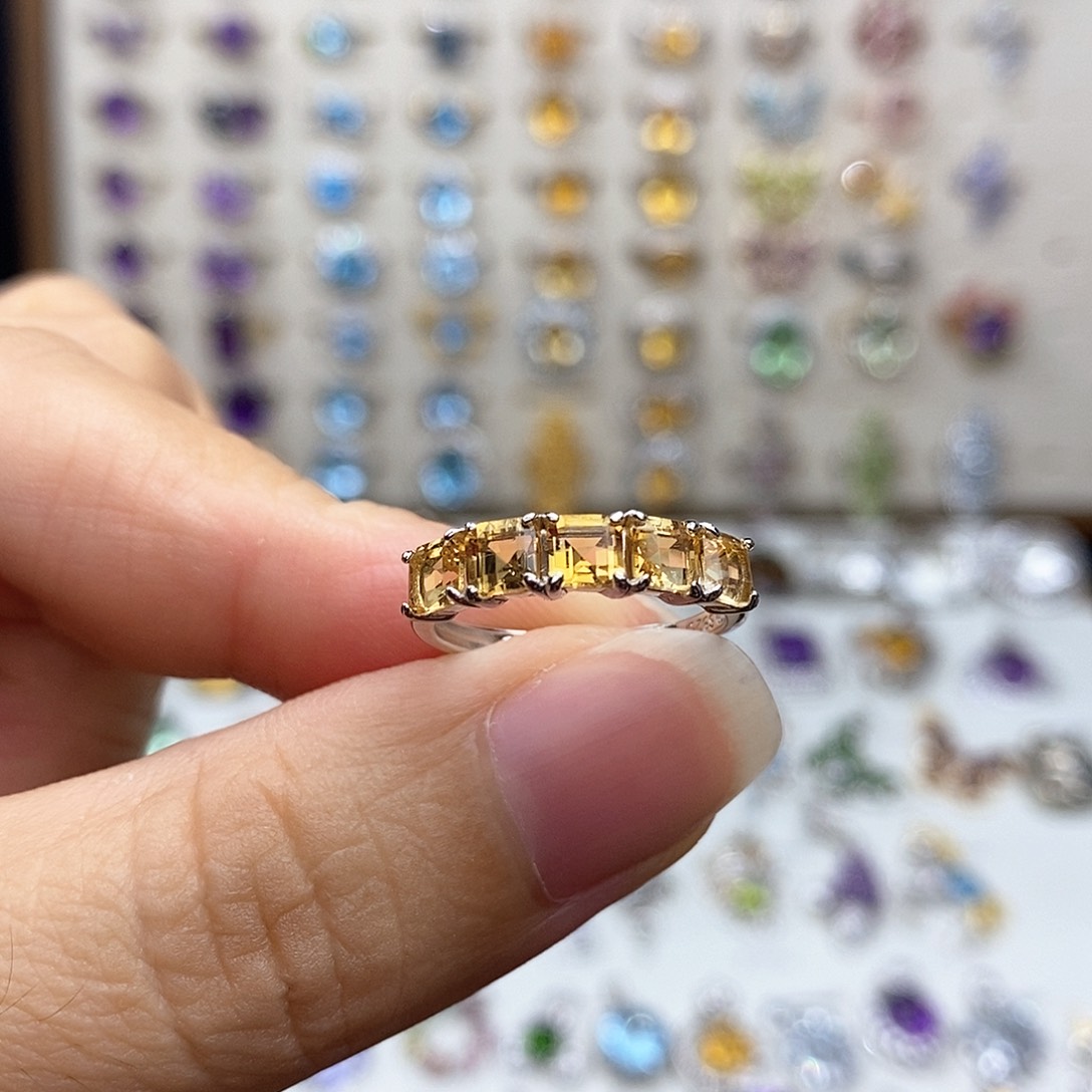 黄晶戒指银S925镶嵌需要证书备注