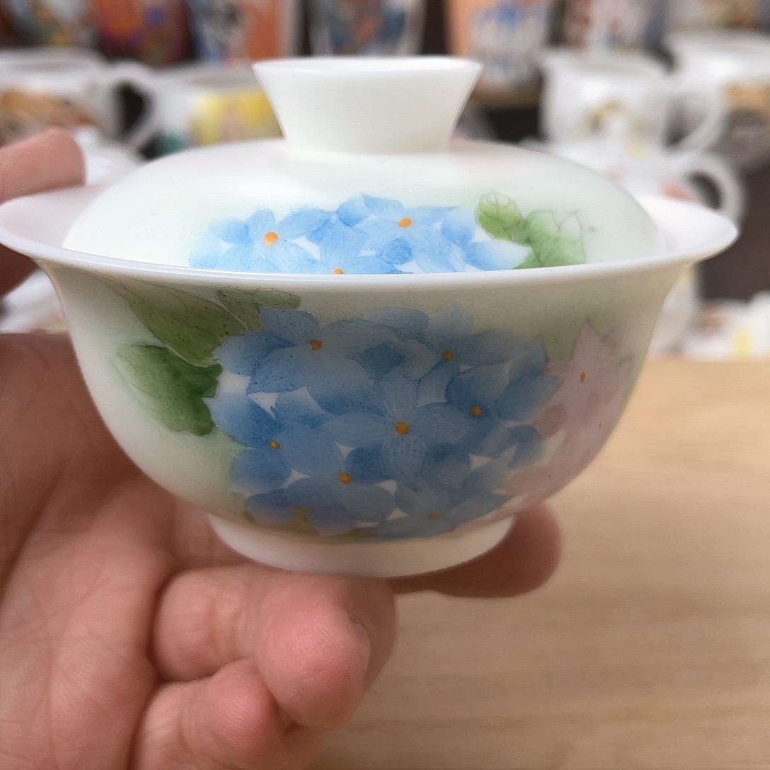 素烧手绘两才盖碗