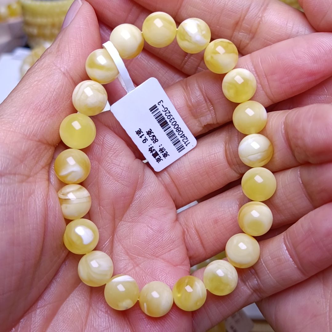 蜜蜡手链未镶嵌俄料蜜蜡金白溶洞手串