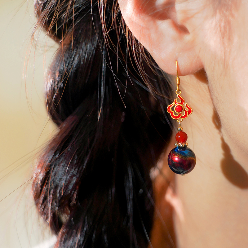 大漆混元1.2单珠耳坠 非遗纯手工