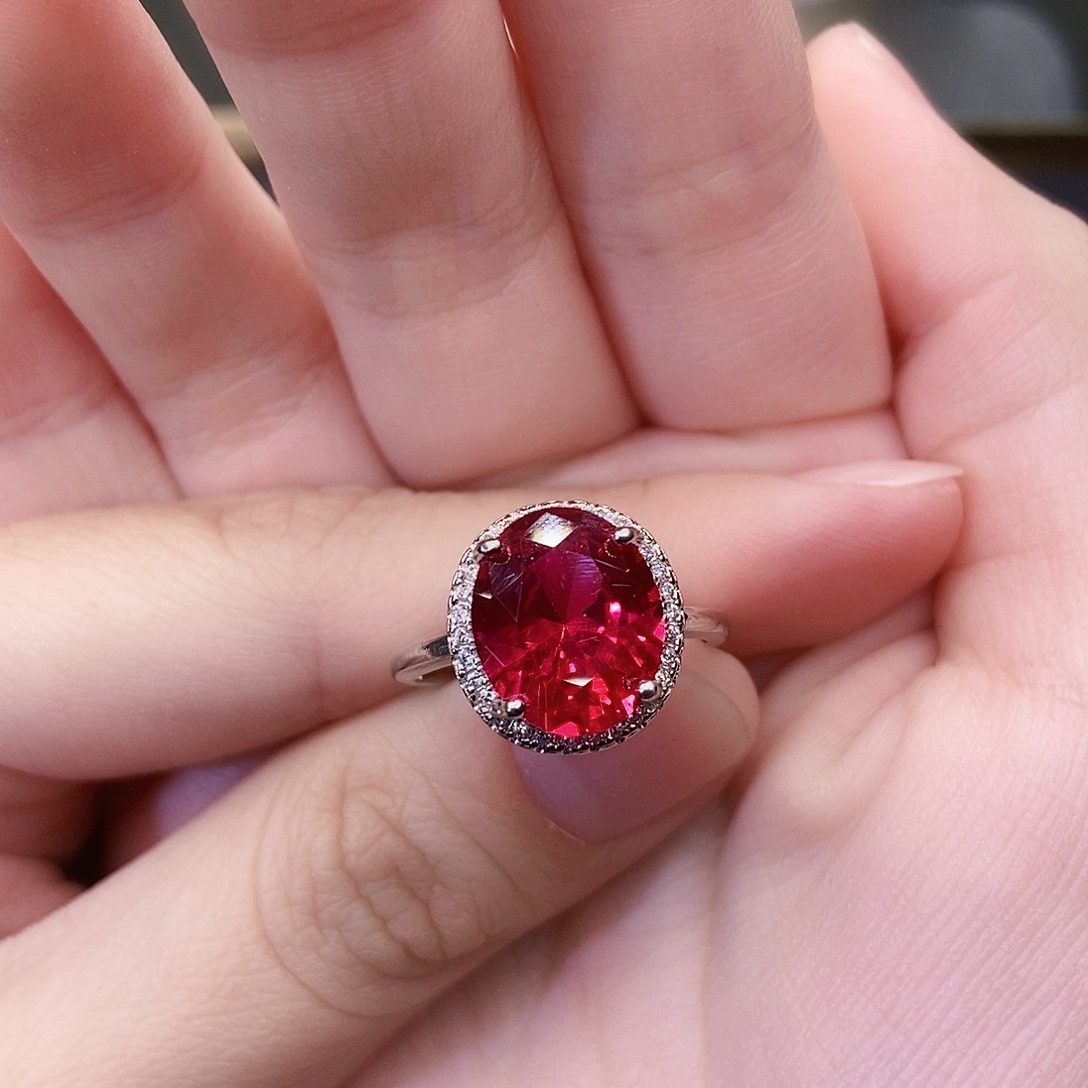 戒指红宝石银S925镶嵌