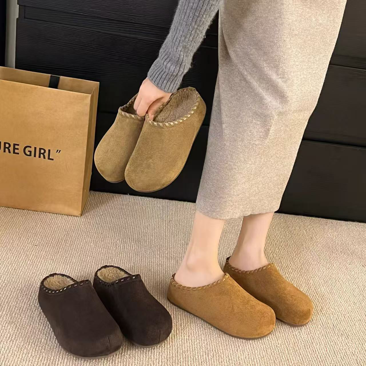 复古磨砂厚底勃肯鞋2025新款舒适百搭懒人鞋豆豆鞋 710-1