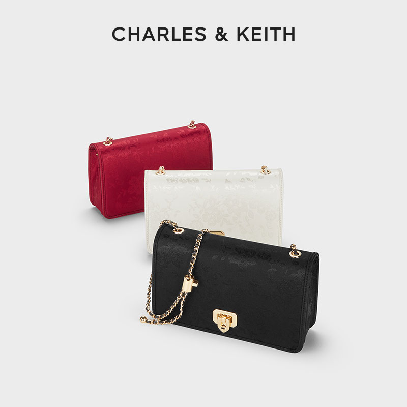 CHARLES & KEITH【送人送礼】新中式提花暗纹单肩斜跨方包00681180