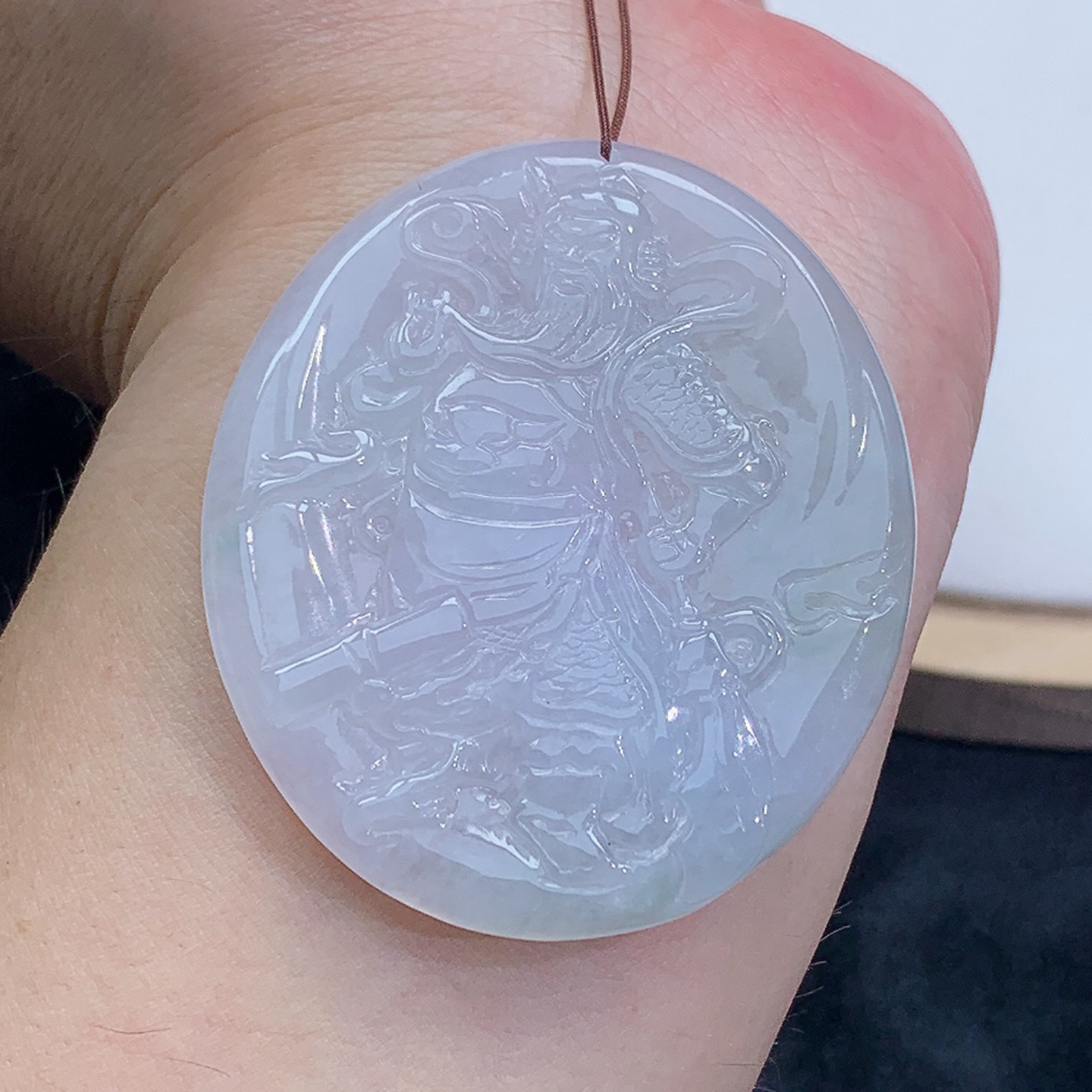 精雕 飘绿 关公 关二爷 吊坠 挂坠 25.83g 缅甸天然A货翡翠玉石