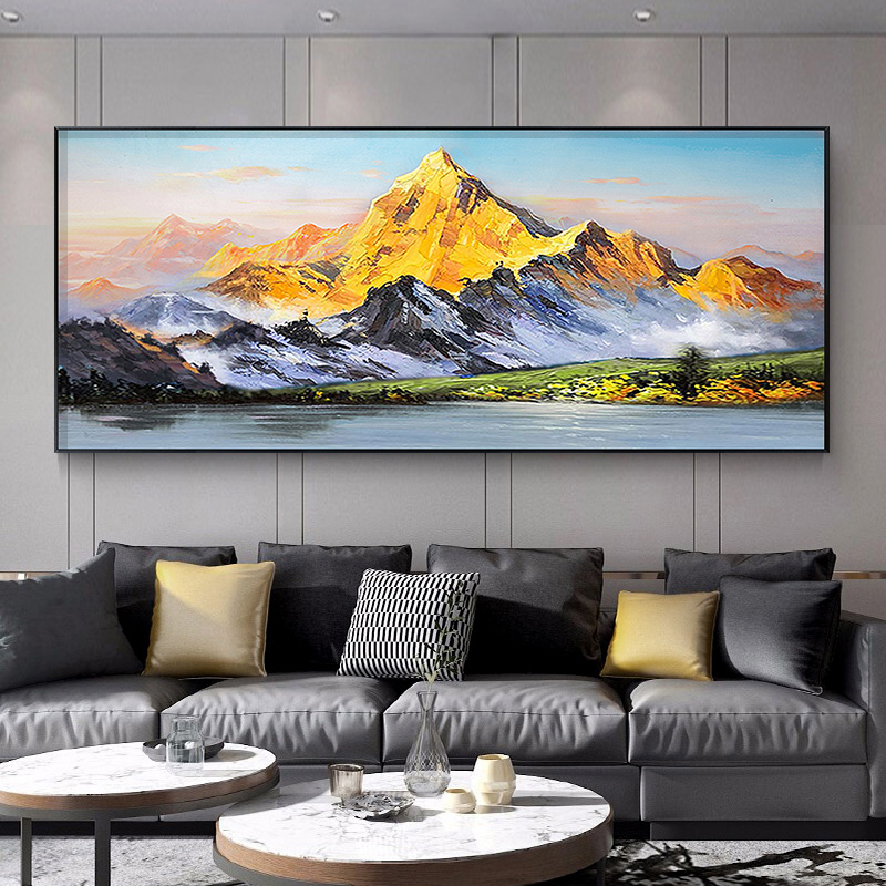 日照金山客厅挂画沙发背景墙装饰画高级感现代中式大气横款墙壁画