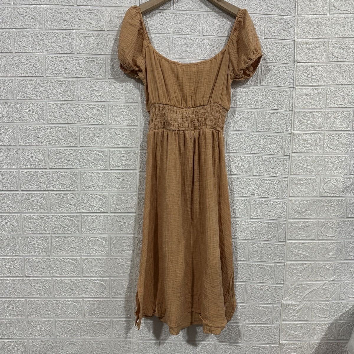 刘晓庆法式方领收腰褶皱度假风显瘦夏季长裙连衣裙