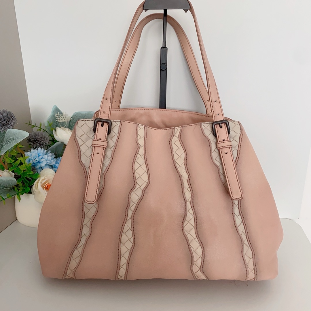 95新 BOTTEGA VENETA/葆蝶家 bv柔粉色托特包 手提包16474031