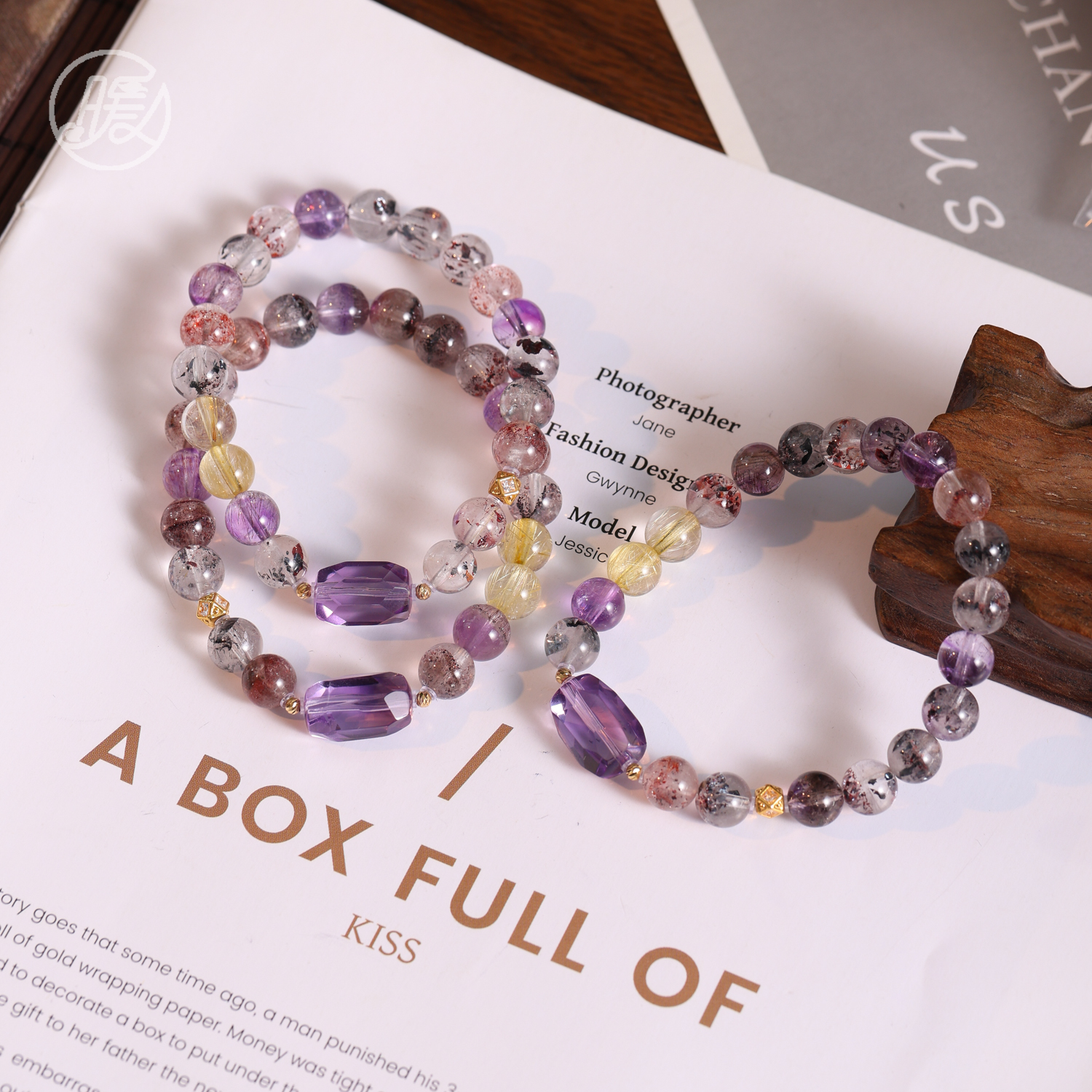 单圈超七水晶手串8mm搭配18k金切面紫水晶手链F5324多样性发一