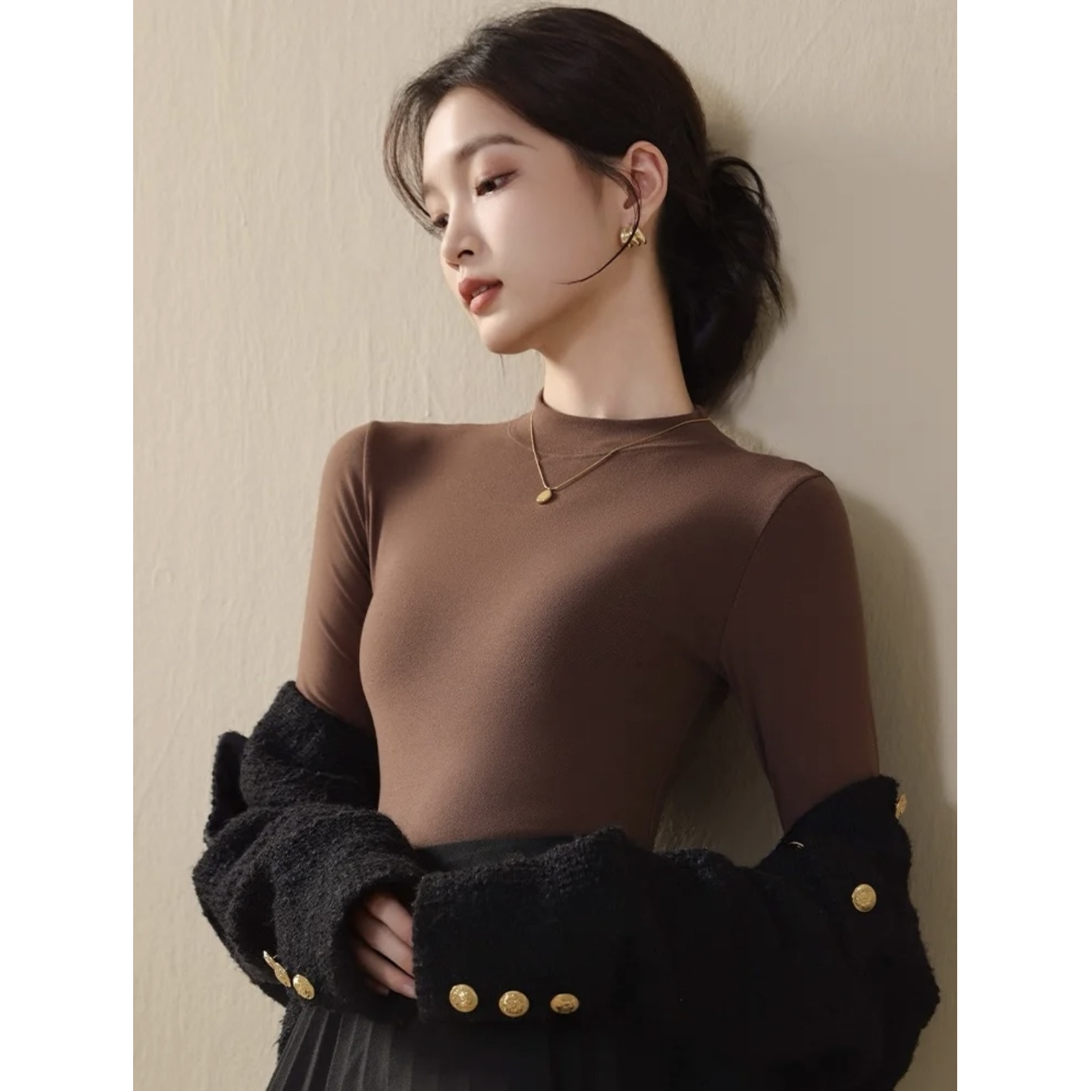 [可贴肤穿打底衫]2025新款女士修身保暖打底衫雪纺衫