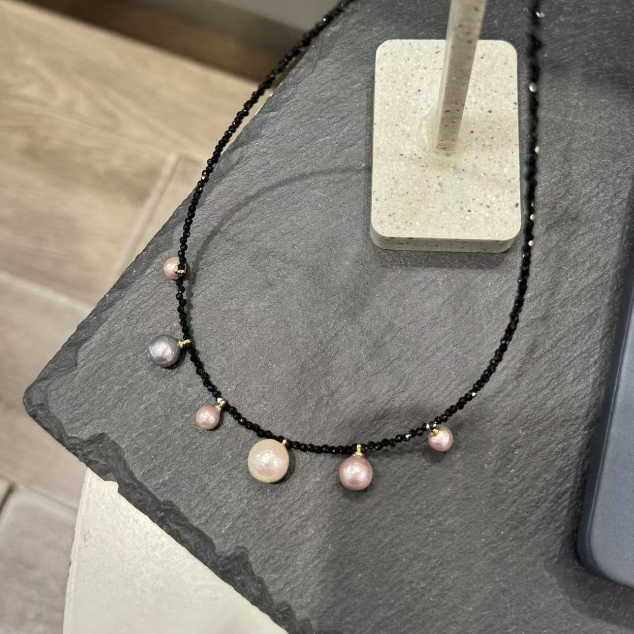 非金属仿水晶项链 韩国小众设计感黑色水晶流苏项链颈链女锁骨链