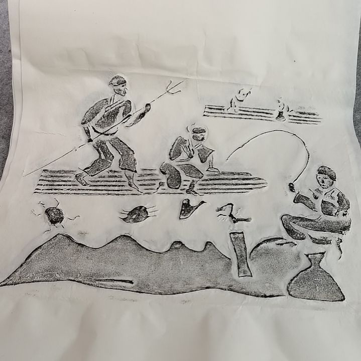 昌化石印石，捕鱼图拓片一张，尺寸四尺四开