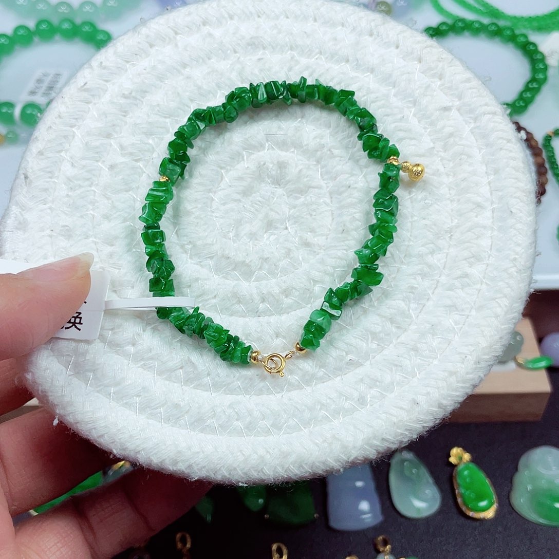 翡翠18K金镶嵌手链天然缅甸翡翠A货卡5.5