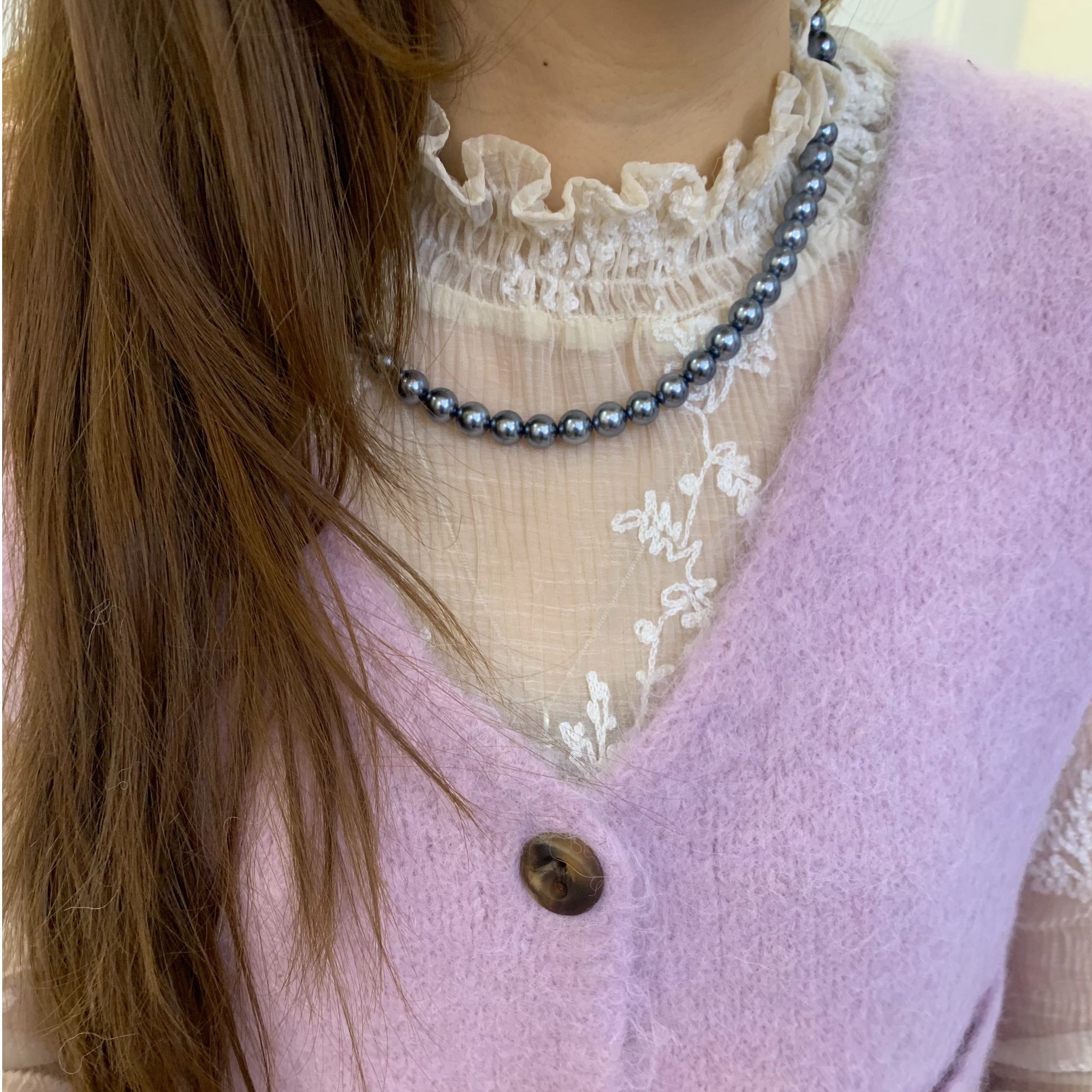 the white｜正品韩代「那白家」蕾丝打底时尚百搭半高领堆堆领镂空