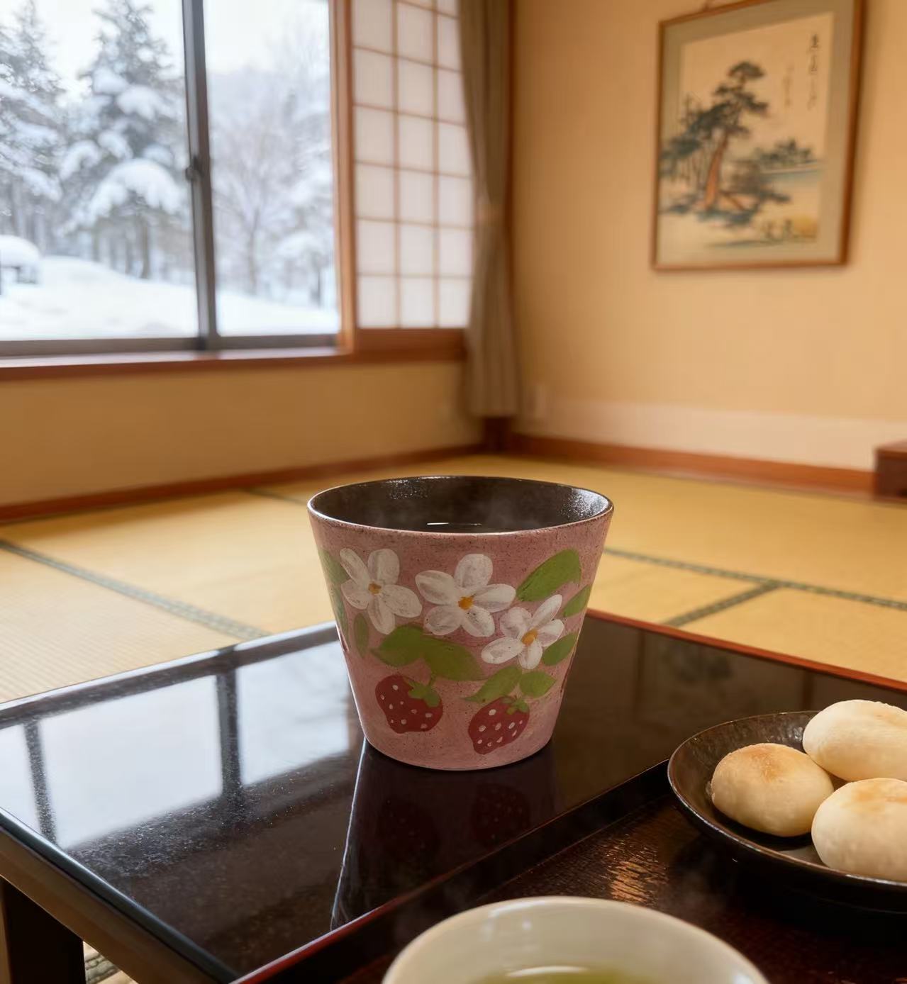 手工手绘草莓花朵陶瓷水杯复古网红家用可爱韩式茶杯猪口杯 MB078