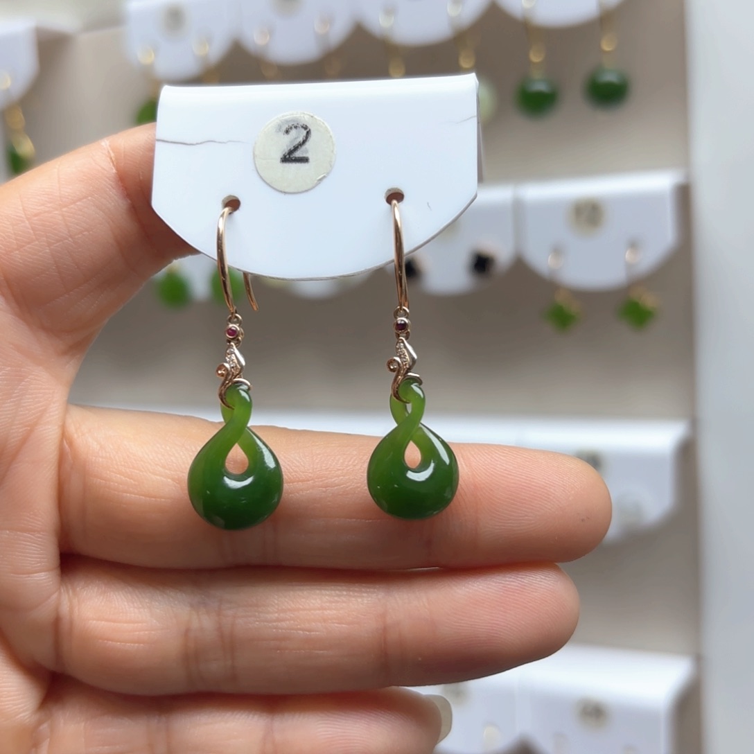 和田玉耳饰18K金镶嵌