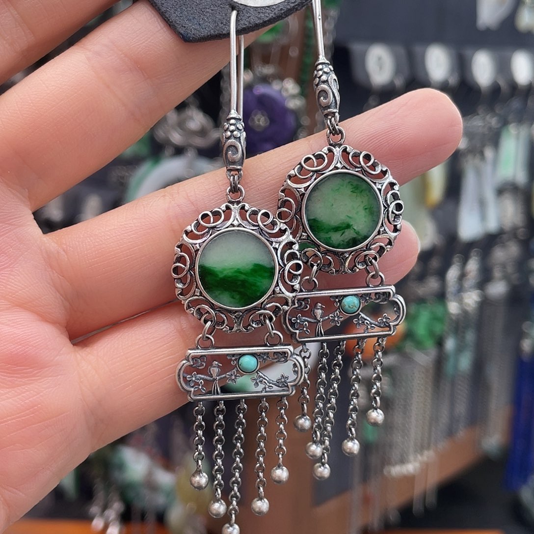 翡翠银S925镶嵌耳饰✨***✨916ghhhhj