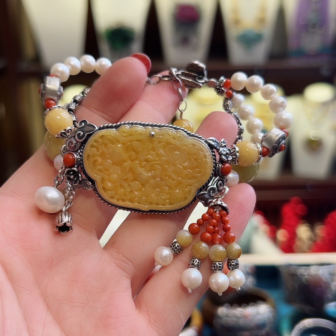 翡翠手链银S925镶嵌手链