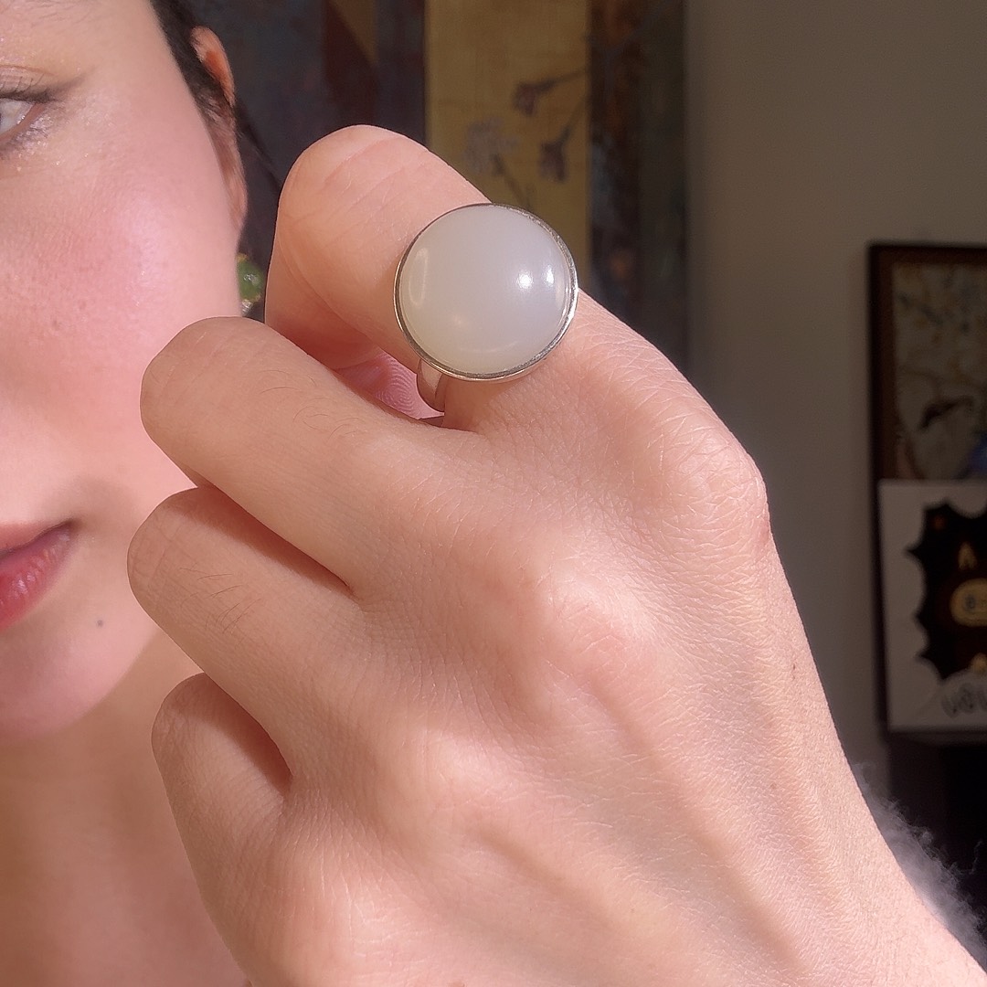 和田玉银S925镶嵌戒指