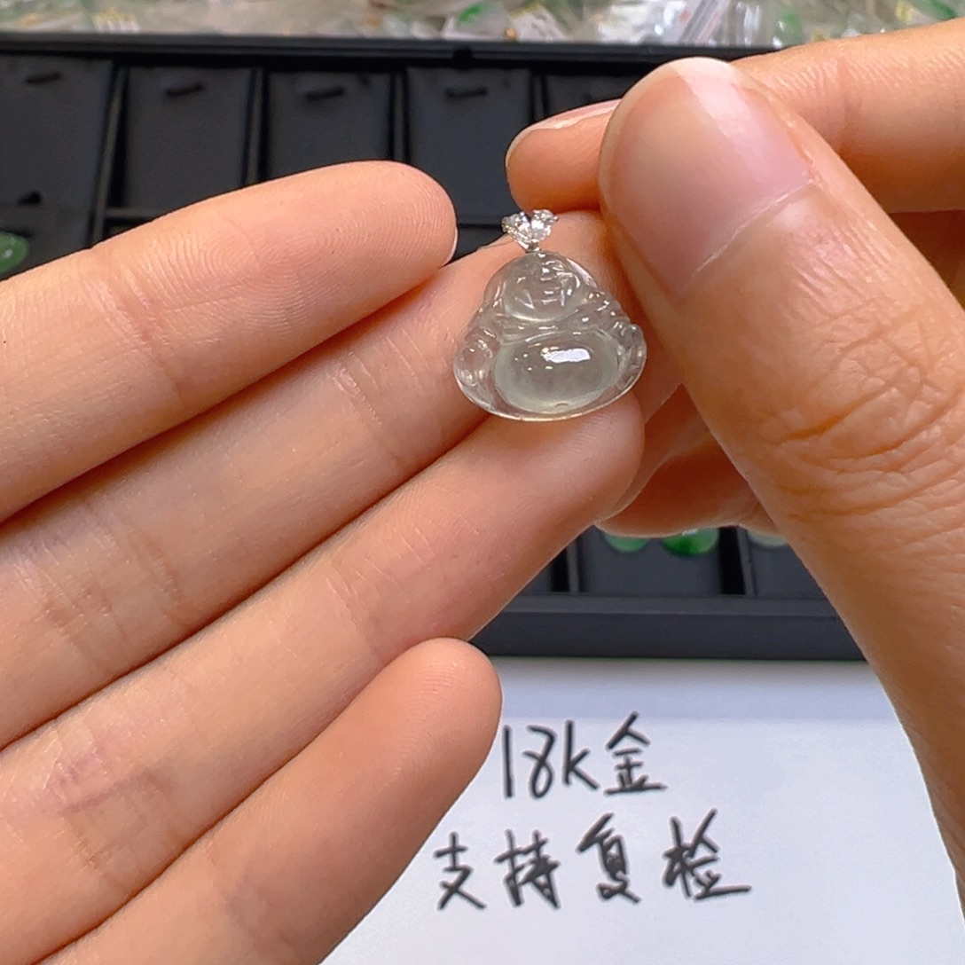 翡翠18K金镶嵌吊坠(不含链)