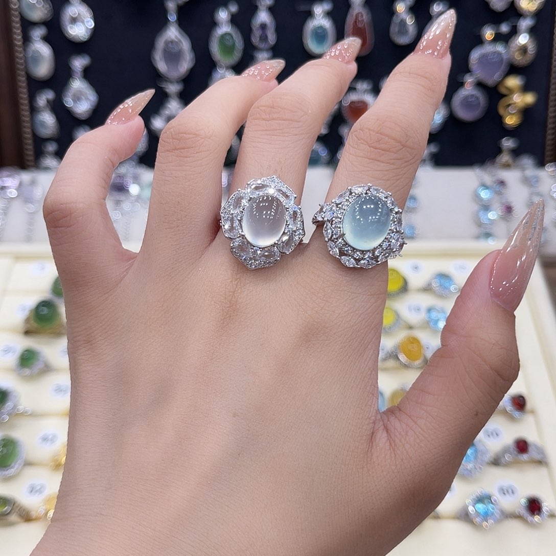 岫玉银S925镶嵌戒指云*