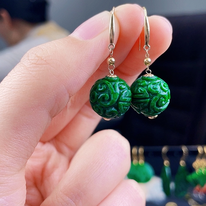 翡翠耳饰18K金镶嵌饰品