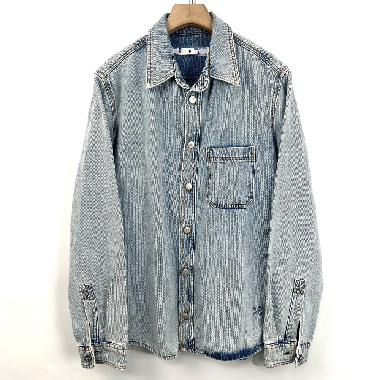 95新 OFF-WHITE XL码/后背涂鸦溶解箭头印花牛仔衬衫/06472