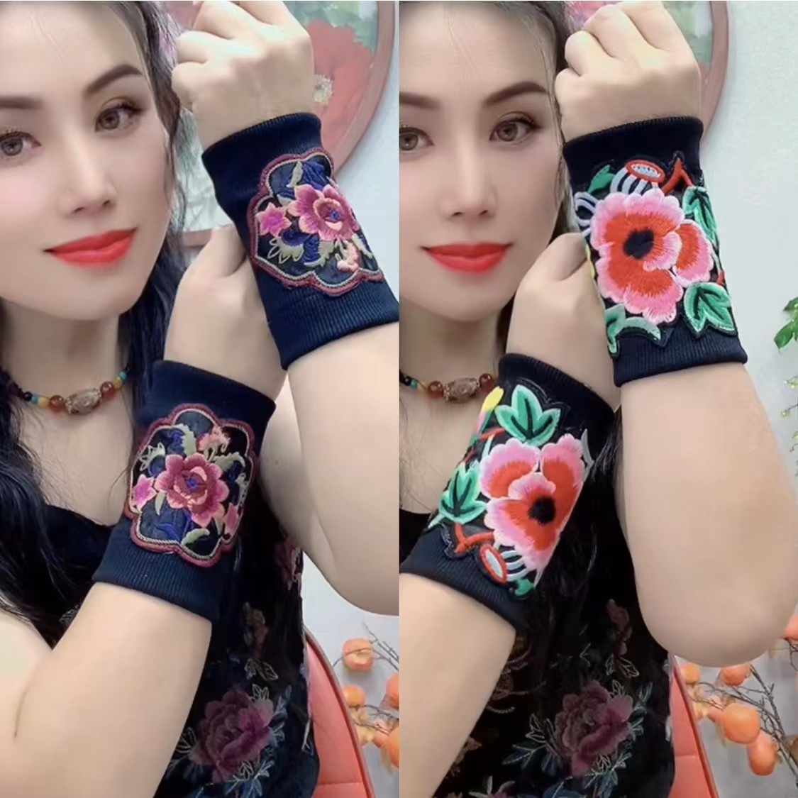 （一对装）国风刺绣花手腕保暖保护套护腕1113