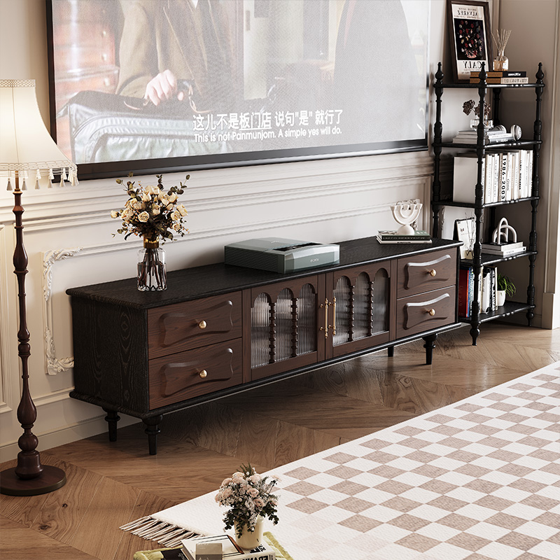 法式复古实木红橡木电视柜茶几组合客厅家用美式轻奢斗柜2025新款