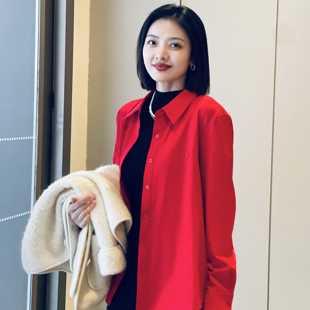 【俪妍】设计感潮流单品红色衬衣
