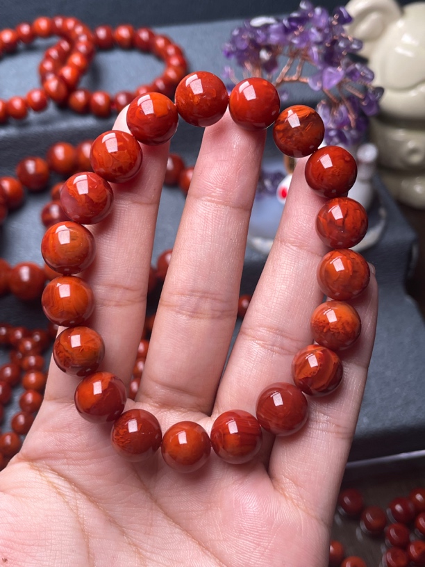 （精品）11.4mm瓦西玫红火焰纹圆珠手串4