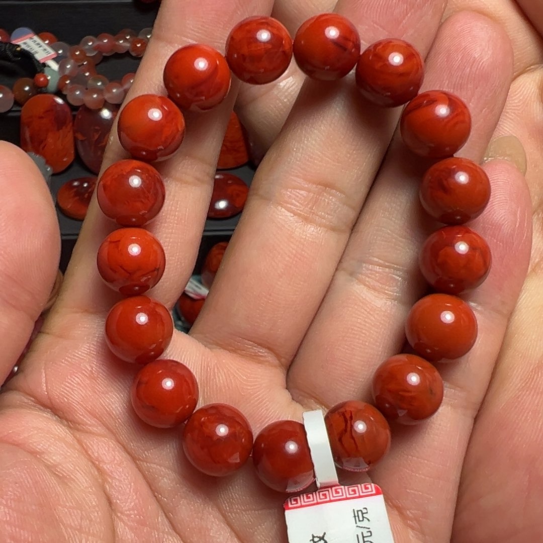 南红玛瑙A未镶嵌全品原矿火焰手串10mm+