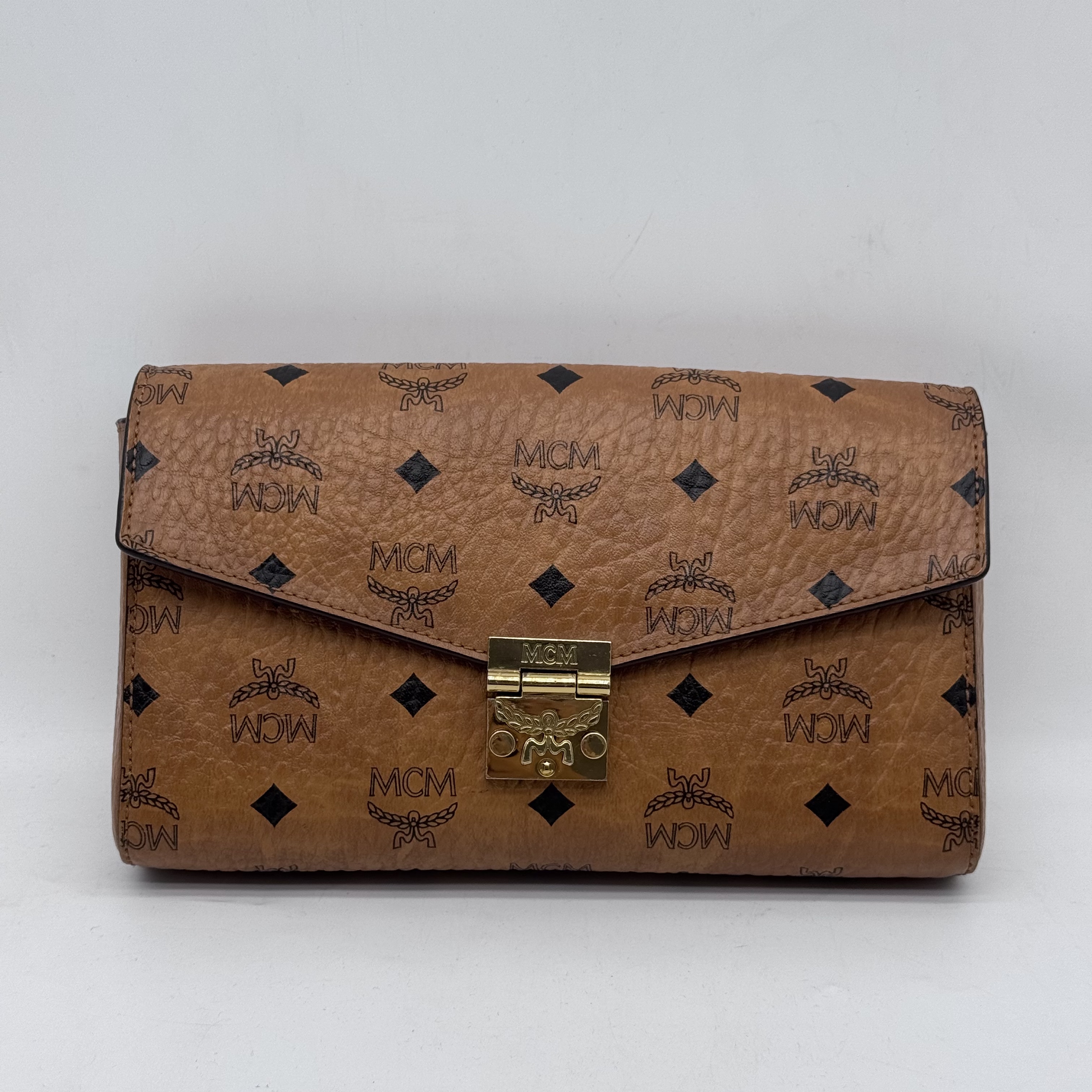 99新 MCM MCM 经典干邑色 链条包 邮差包 单肩 