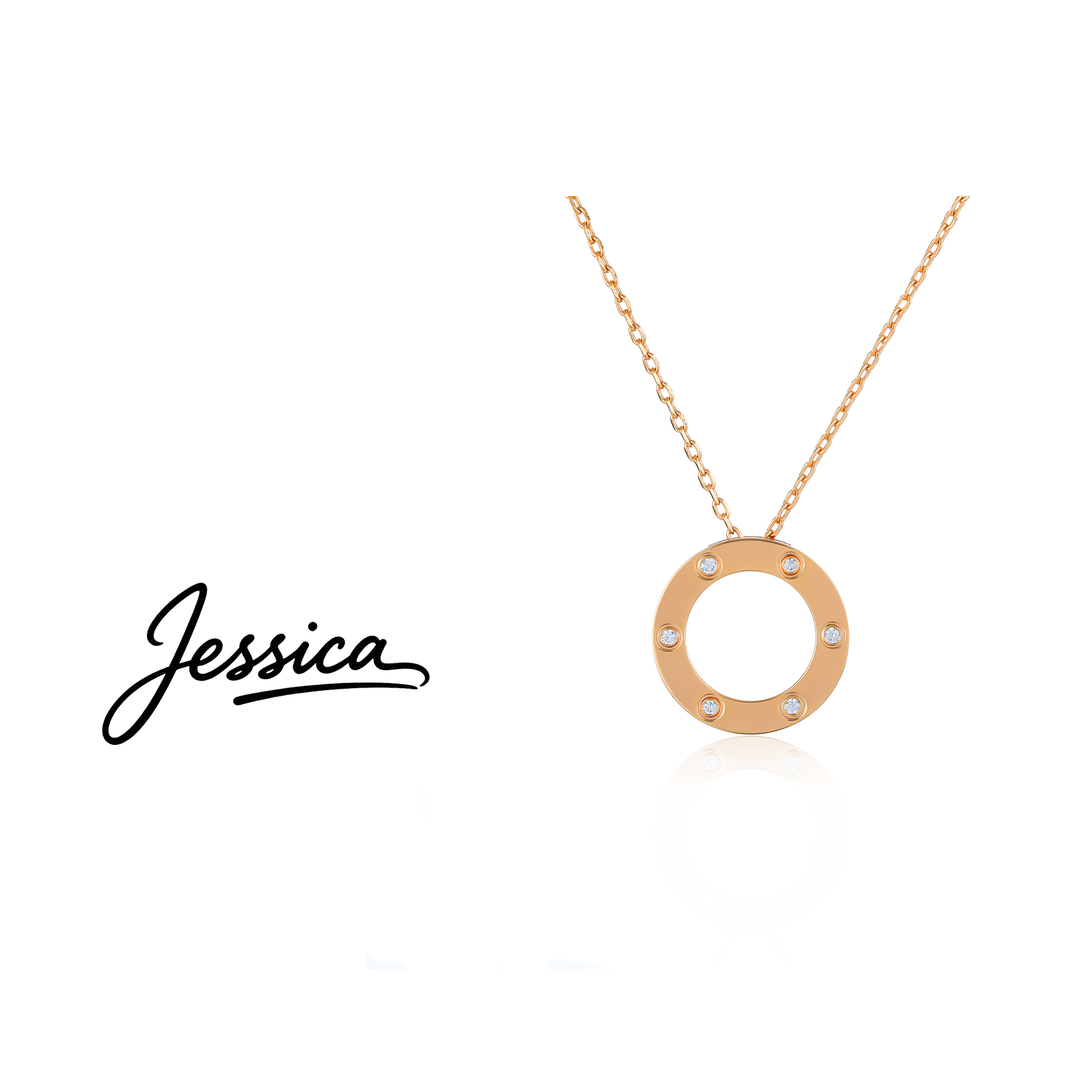  佳西卡 CNC 精工43厘米 love光面六钻大饼项链（JXK70）