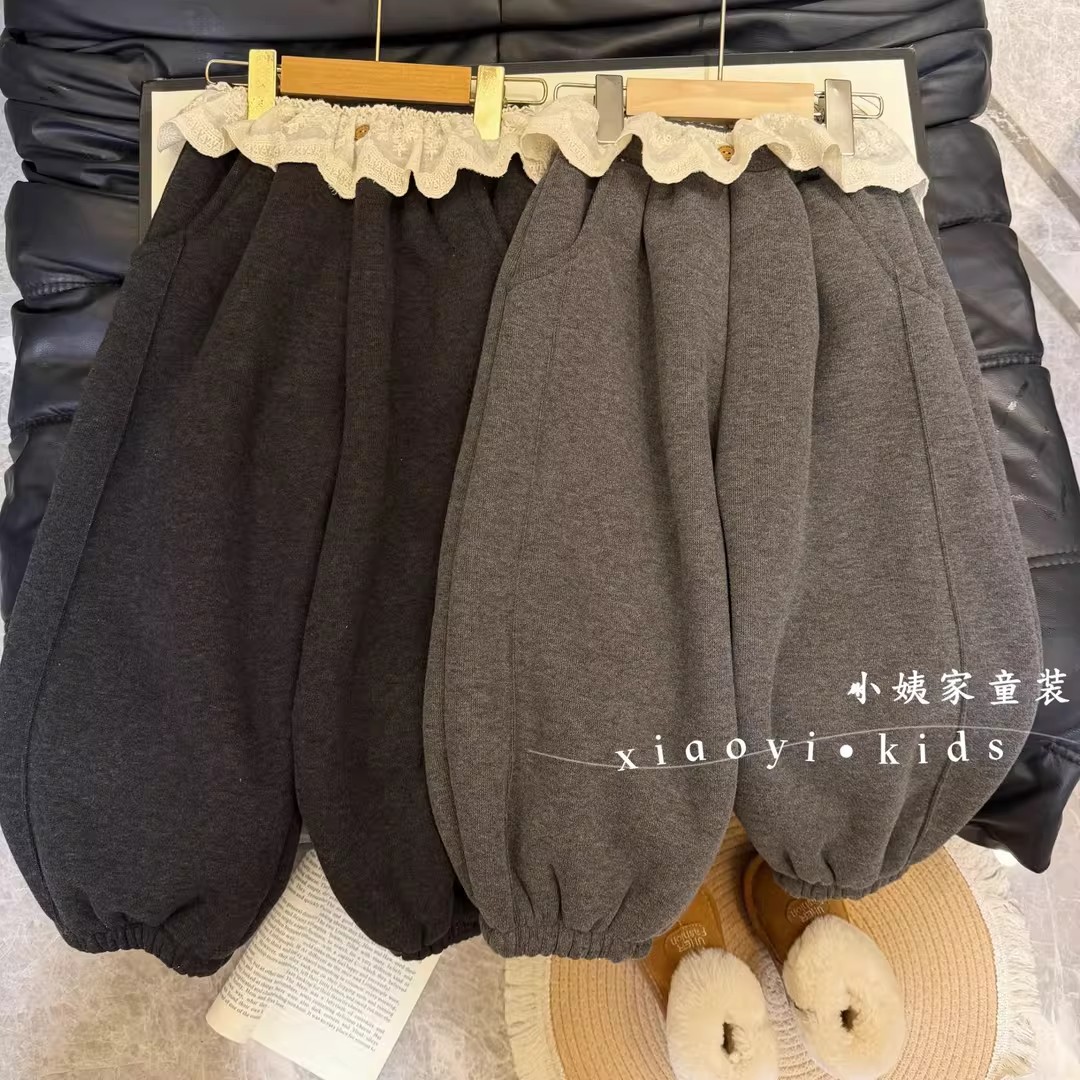女童加绒裤子秋冬2025新款儿童加厚一体绒运动裤女宝宝保暖卫裤潮