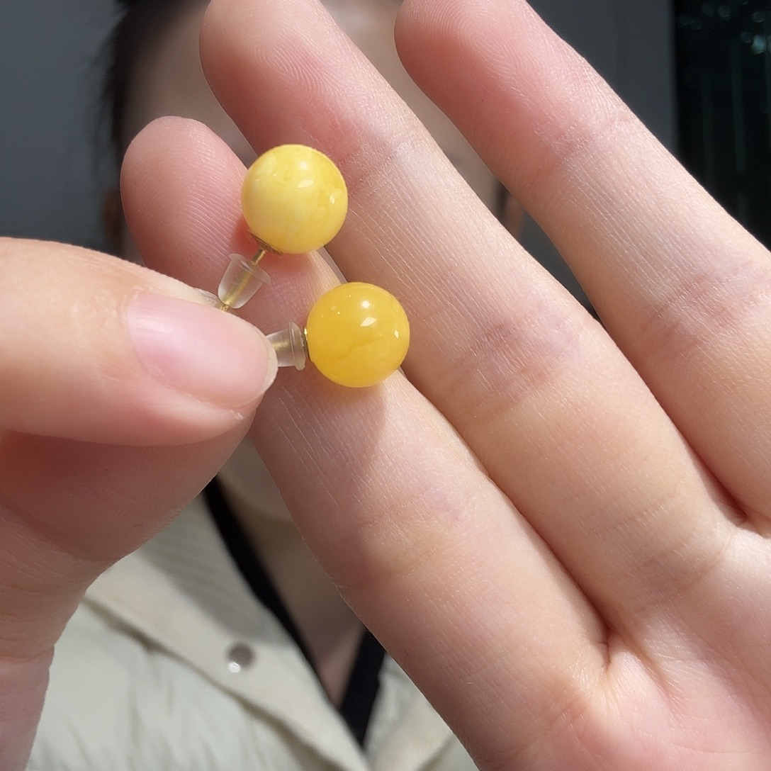 琥珀未镶嵌耳饰耳钉