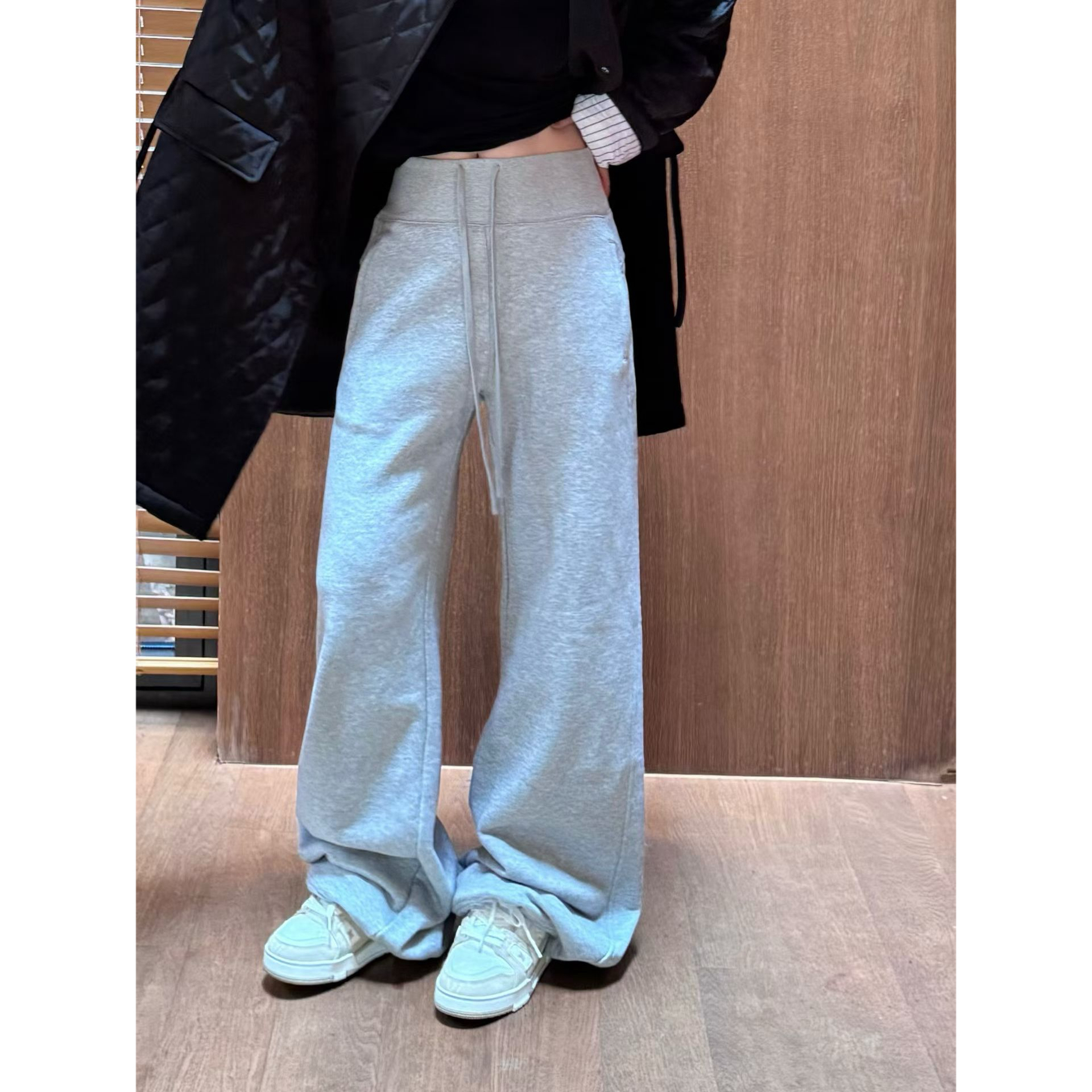 LIS&AZ-美式灰微喇休闲裤（加绒）DKML2507401