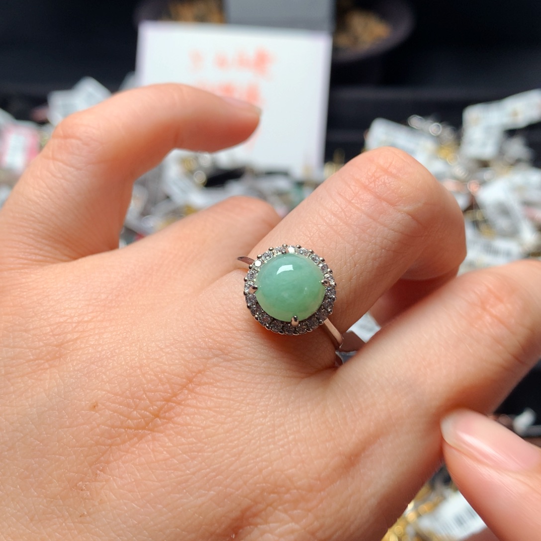 翡翠戒指银S925镶嵌戒指