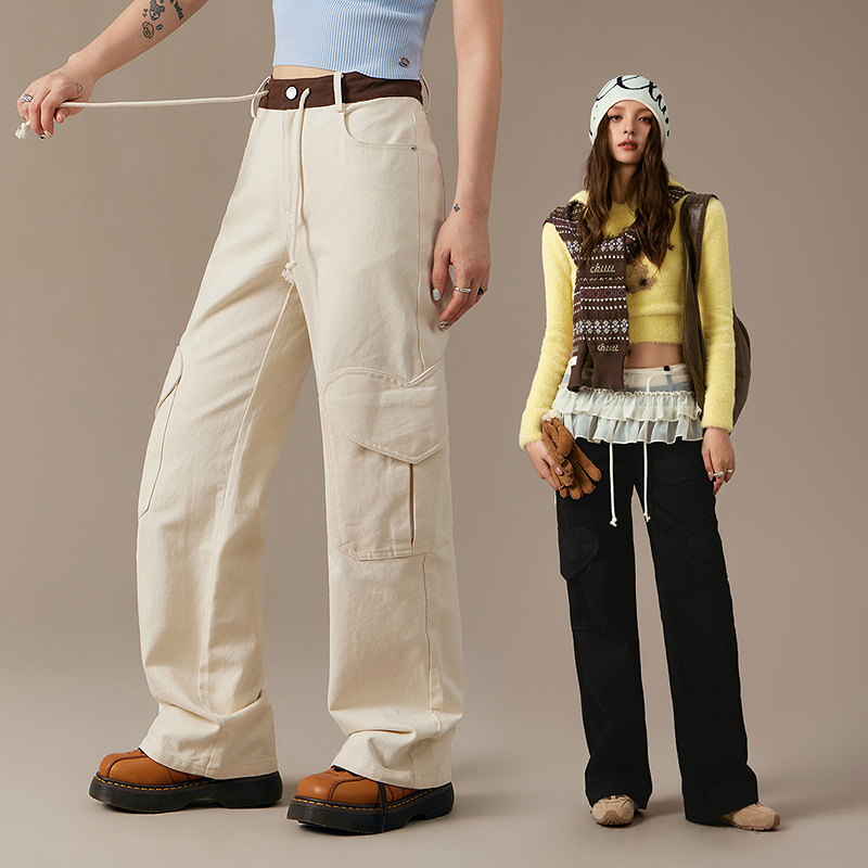 CHUU撞色拼接设计爱心工装风穿搭抽绳韩系休闲裤FHEJ002W