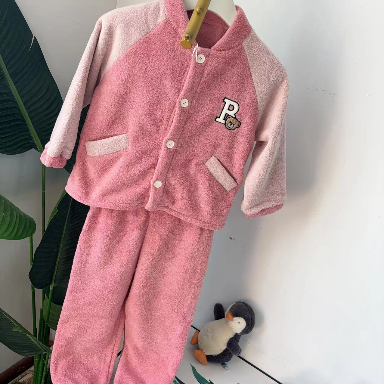 大庆仓深粉 加厚绒插肩袖开衫家居套装9956-5 （库VA6-3）赛4