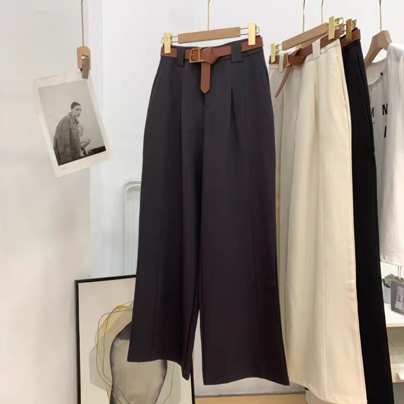 直筒裤女士休闲风阔腿裤休闲垂感休闲裤拼接薄款高腰