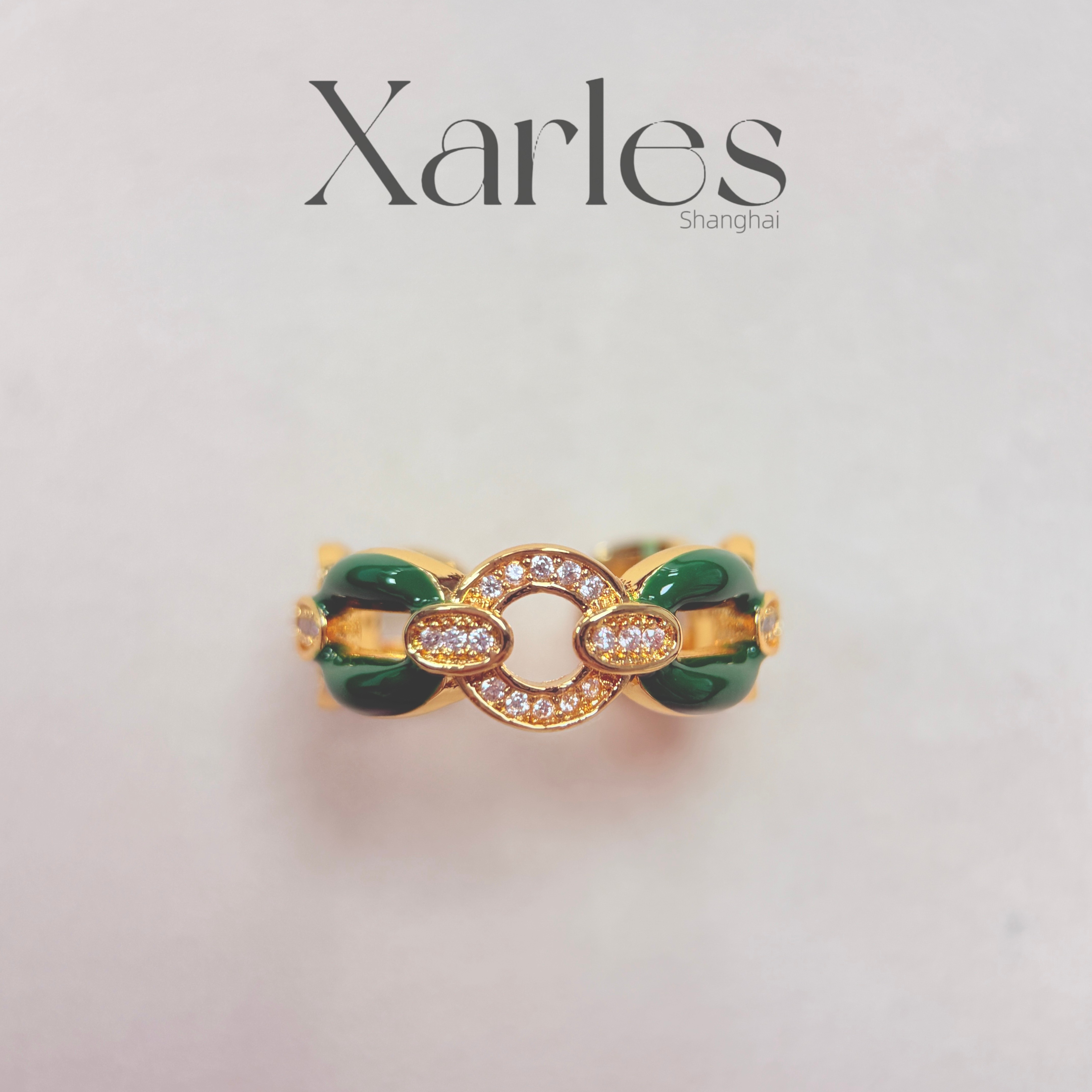 铜合金合成锆石戒指 椭圆扣链接绿色戒指J3612